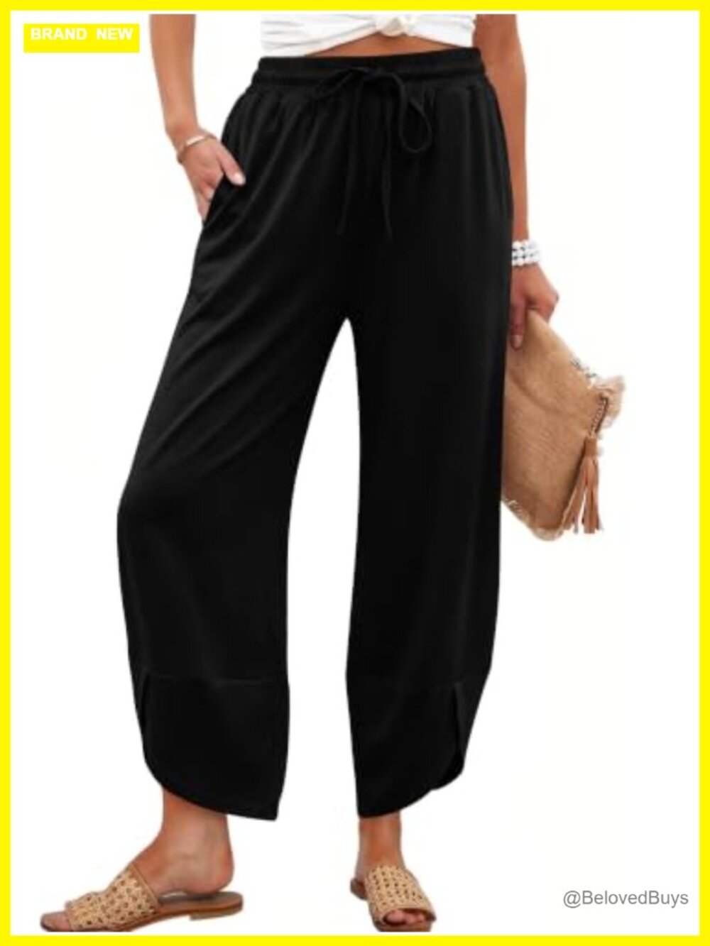 Wide Leg Barrel Pants Casual Palazzo Capri High Waisted Cropped Beach Trousers